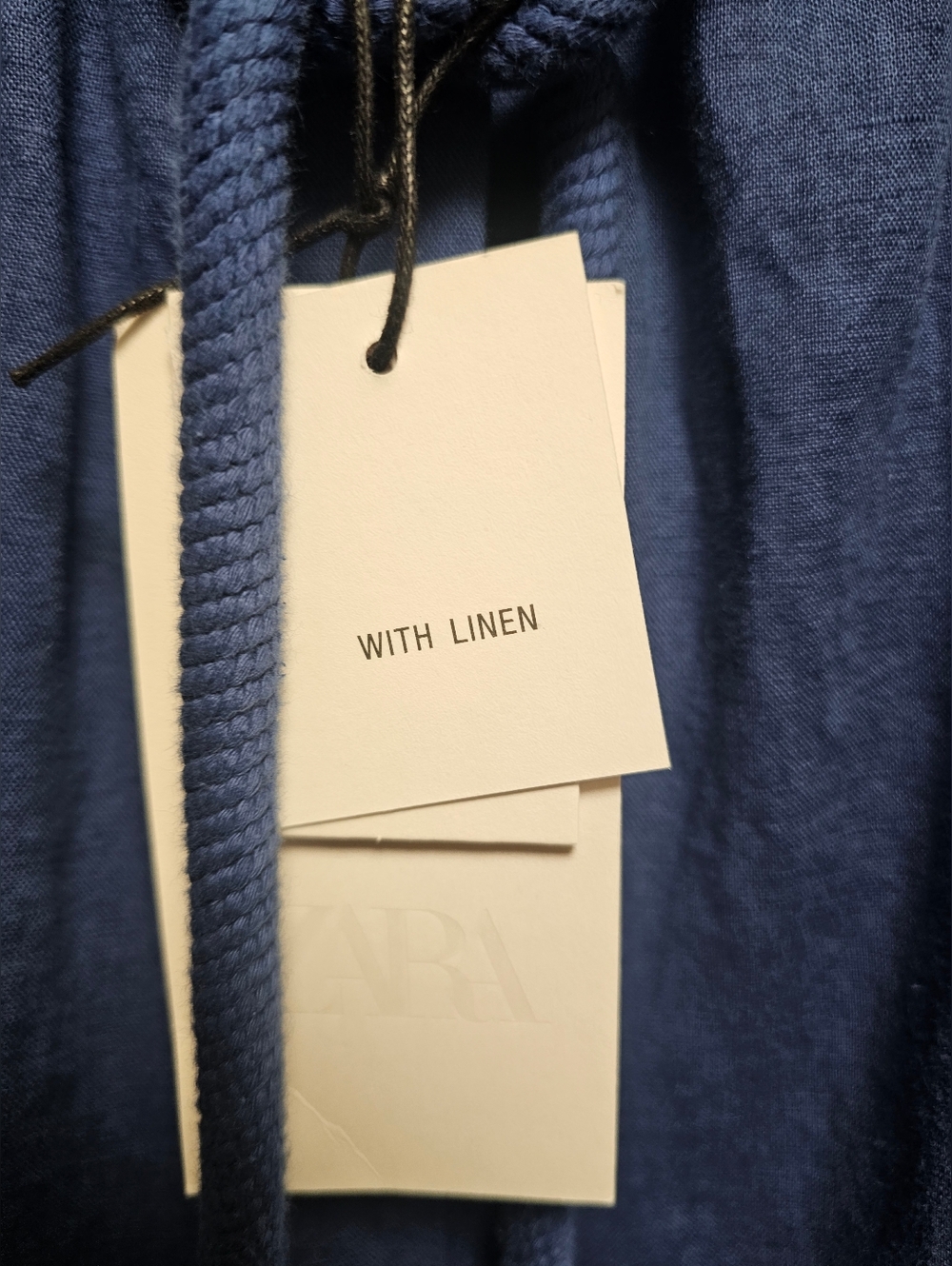 ZARA Navy Capri Pants Linen Cotton Blend Size L Oversized Drawstring Waist NWT - Picture 4 of 13